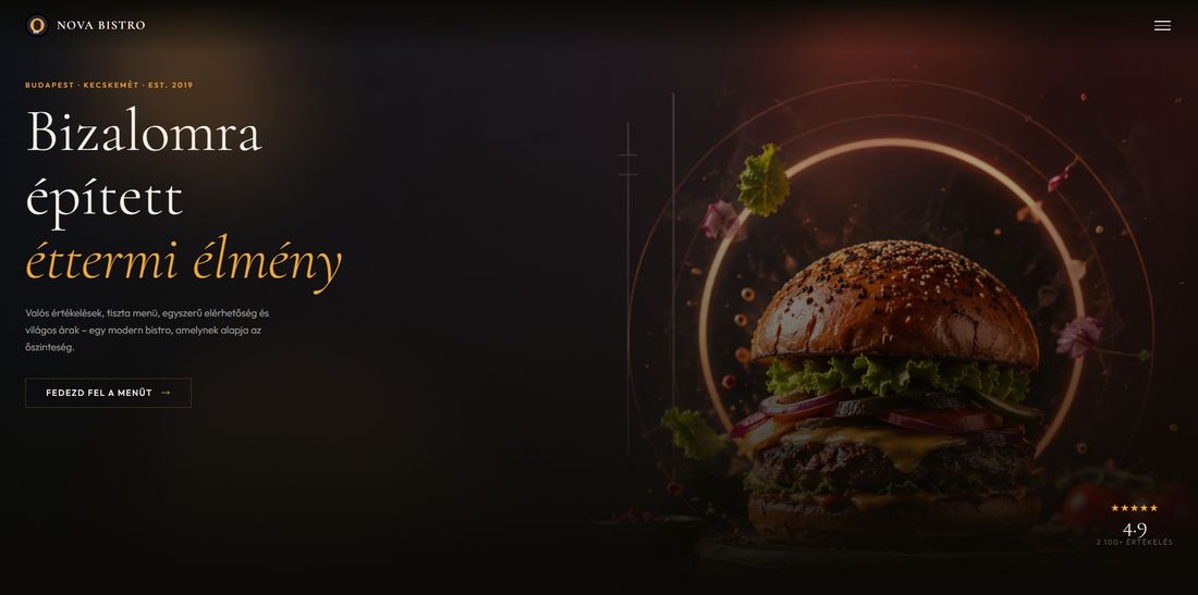 Nova Bistro étterem weboldal demó
